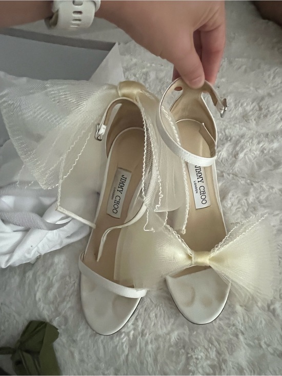 Jimmy Choo Shoes - Jimmy Choo Ivory Satin Bow Ankle-Strap Heels
